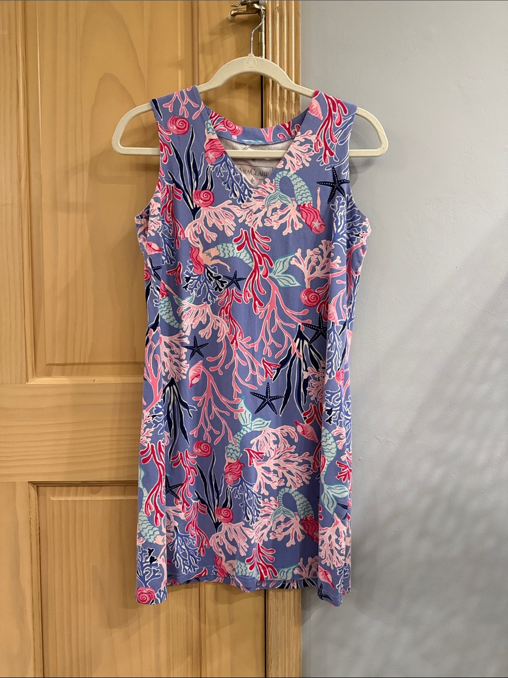 AnnClare Blue Pink Coral Reef Sleeveless Sheath Dress Size M